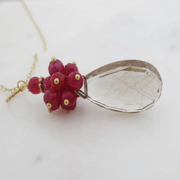 Rutilated Quartz And Ruby Pendant Necklace, 6 of 6