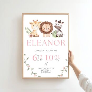 Safari Animals Birth Stats Name Print, Boy Nursery Lion Metrics, 2 of 4