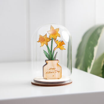 Wooden Daffodils In Glass Dome, 2 of 2