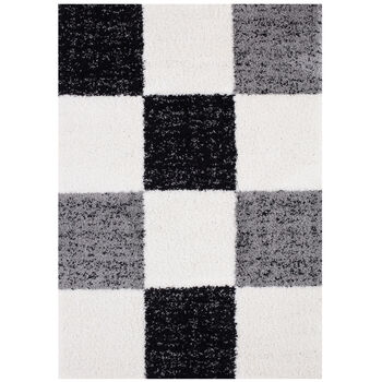The Rugs Geometric Shaggy Rug Grey Checkered Rug, 9 of 12