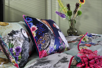 Mountain Lake Water Birds And Flowers With Mountains Luxury Velvet Square Cushion, 2 of 4