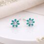 Sterling Silver Emerald Green Forget Me Not Flower Stud Earrings – 5mm, thumbnail 2 of 9
