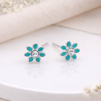 Sterling Silver Emerald Green Forget Me Not Flower Stud Earrings – 5mm, 2 of 9