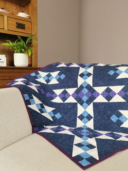 Handmade Patchwork Lap Quilt/Throw, Blues And Purples, 4 of 11