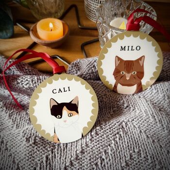 Personalised Christmas Cat Scallop Pattern, Metal Tree Decoration, 4 of 6
