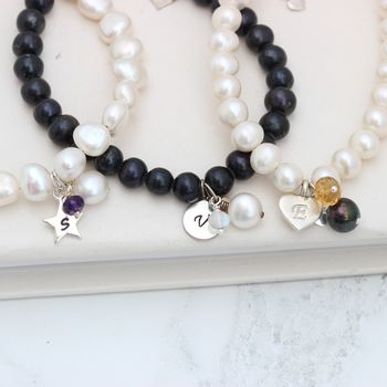 Pearl Bracelet Personalised With Birthstone And Initial, 4 of 10