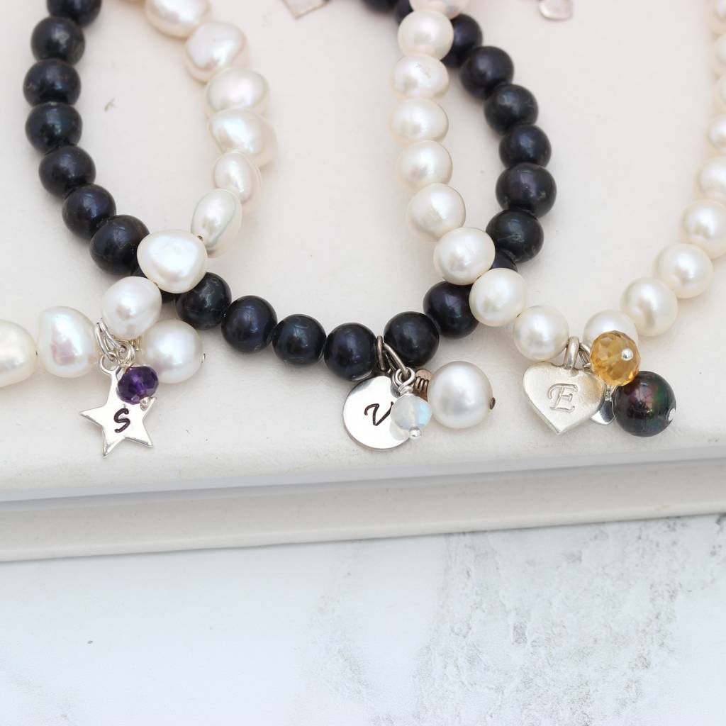 Pearl Bracelet Personalised With Birthstone And Initial By Bish Bosh Becca