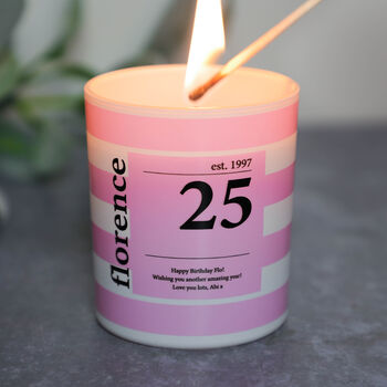 Personalised Pastel Stripe Scented Natural Wax Candle, 2 of 9