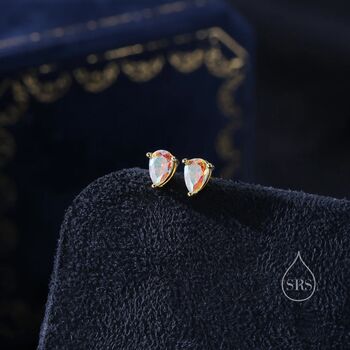 Sterling Silver Aurora Ab Cz Droplet Stud Earrings, 7 of 11