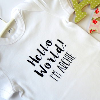 Personalised 'Hello World' New Baby Vest, 2 of 3