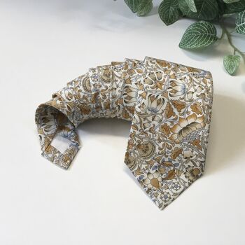 Liberty Tie In Mustard Yellow And Blue Floral Motif, 4 of 6