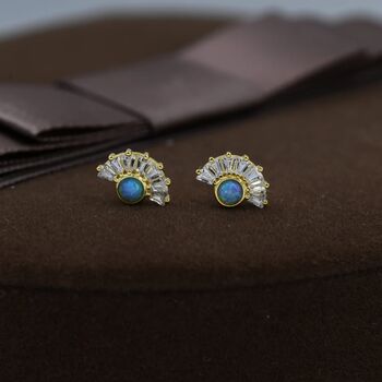 Blue Opal Fan Stud Earrings In Sterling Silver, 6 of 11