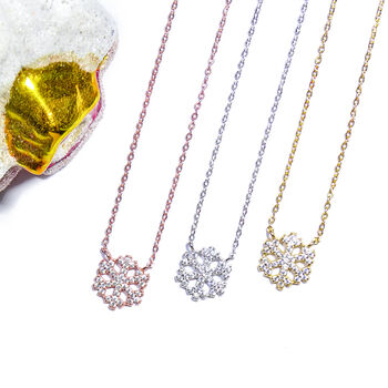 Snowflake Necklace Rose Or Gold Plated 925 Silver, 3 of 7