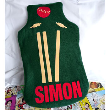 Cricket Personalised Fleece Hot Water Bottle Cover, 4 of 5