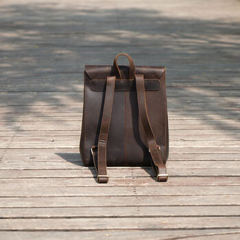 Minimalist Genuine Grain Leather Backpack Black, 11 of 12
