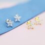 Sterling Silver Cz Flower Barbell Earrings, thumbnail 7 of 12