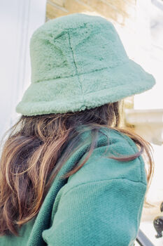 Sage Green Fluffy Bucket Hat, 3 of 6