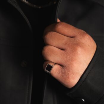Square Signet Onyx Ring Polished Steel Ring For Men, 11 of 12