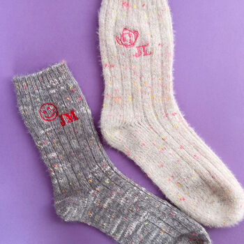 Embroidered Neon Fleck Icon Cosy Socks, 2 of 3