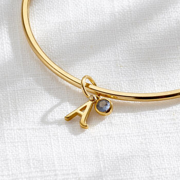 Italic Initial And Birthstone Charm Bangle, 4 of 7