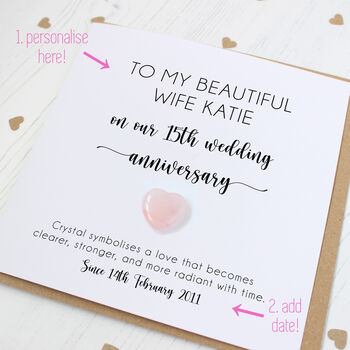 Personalised 15th Anniversary Card With Crystal Heart, 2 of 8