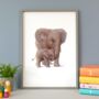 Illustrated Children's Wall Art Elephant And Calf Print, thumbnail 1 of 4