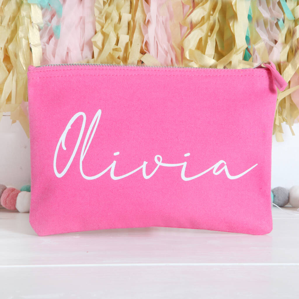 Personalised Pink Pouch With White Lettering