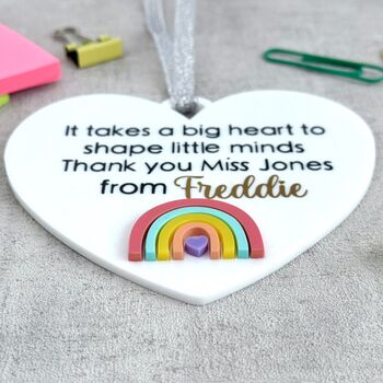 Teacher Thank You Gift, Personalised Heart With Rainbow Keepsake, 2 of 5