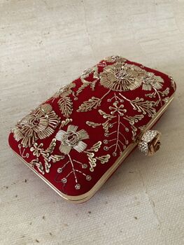 Red Handcrafted Velvet Clutch Bag, 6 of 10