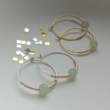 Green Jade And Petite Beads Hoop Earrings, 7 of 7