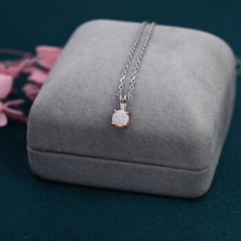 Tiny Pink Opal Pendant Necklace In Sterling Silver, 4 of 11