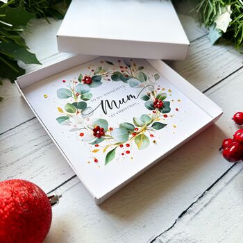 Wonderful Mum Festive Wreath Christmas Card Customisable, 3 of 5