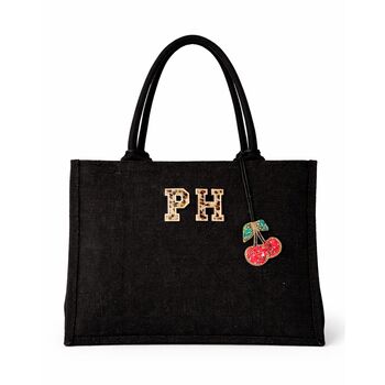 Personalised Cherry Large Jute Beach Tote Bag, 2 of 3