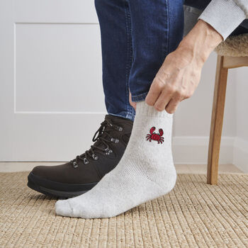 Crab Wool Socks Embroidered Gift For Coastal Lovers, 6 of 12