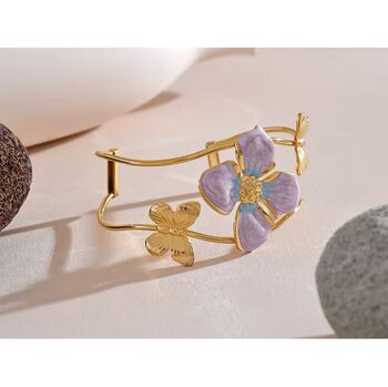 Monaco D’or Gold Anemone Flower Butterfly Lavender Charm Bangle, 3 of 3