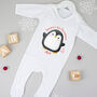 Personalised First Christmas Penguin Babygrow, thumbnail 2 of 7