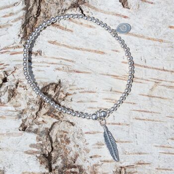Feather Sterling Silver Ball Bead Bracelet, 2 of 4