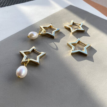 Star And Freshwater Pearl Hoop Earrings, 2 of 8
