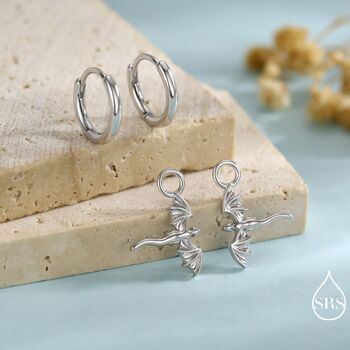 Tiny Flying Dragon Huggie Hoop In Sterling Silver, 4 of 11