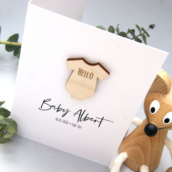 Hello Little One Personalised Babygrow New Baby Card, 2 of 4