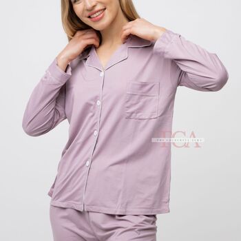 Pink Soft Cotton Solid Long Sleeve Night Suit Pyjama, 2 of 12