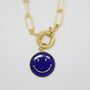 Blue Smiley Pendant Gold Textured Chain Necklace, thumbnail 3 of 5