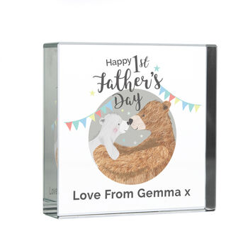 Personalised 1st Father's Day Daddy Bear Crystal Block, 3 of 3