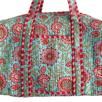 Weekend Duffle Bag | Blue And Pink Flower Block Print, 4 of 5