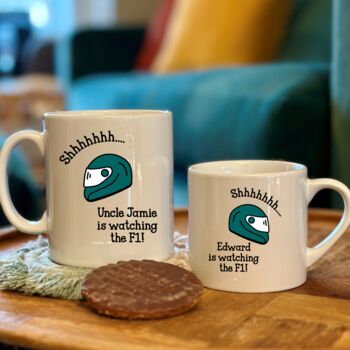 Personalised Daddy And Me Watching F1 Mugs, 4 of 7