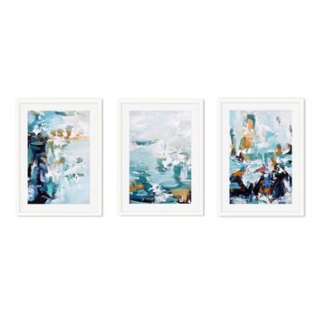 Teal Blues Abstract Waves Set Of Three Framed Prints, 5 of 7