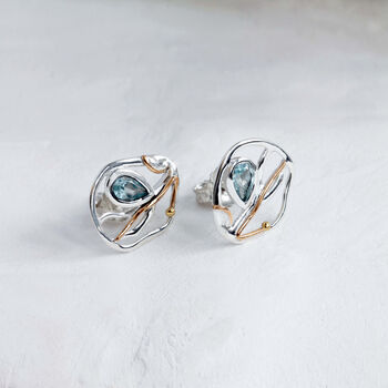 Handmade Blue Topaz Flow Stud Earrings, 3 of 9