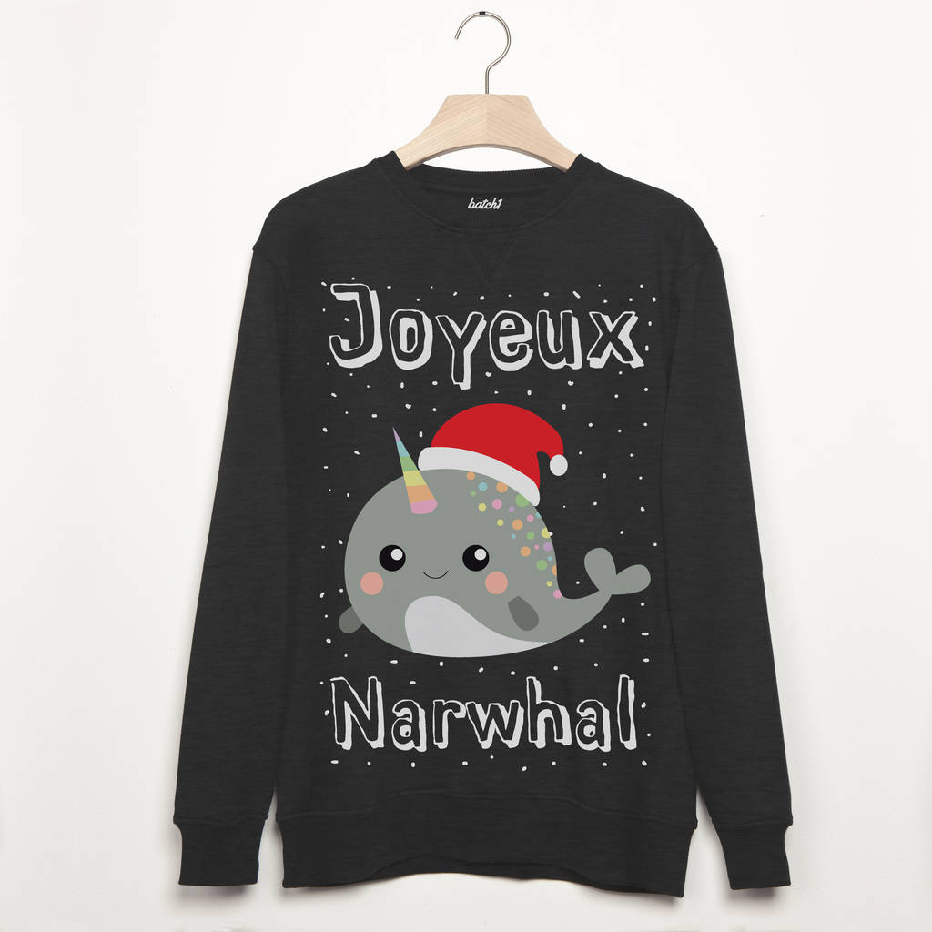 Joyeux Narwhal Men's Christmas Sweatshirt, 1 of 2