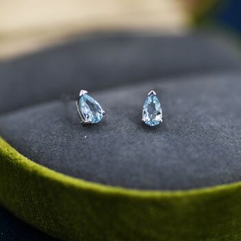 Genuine Swiss Blue Topaz Crystal Droplet Stud Earrings In Sterling Silver, 7 of 12