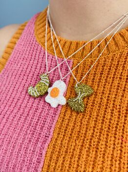 Fried Egg Glitter Charm Necklace / Brunch Lover Gift / Fun Food Jewellery / Handmade Accessories, 7 of 9